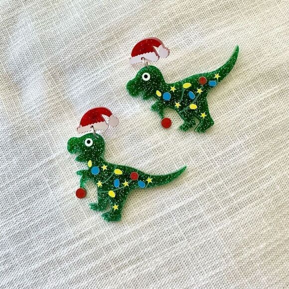 Dinosaur Christmas earrings - light weight ￼ - Picture 1 of 4